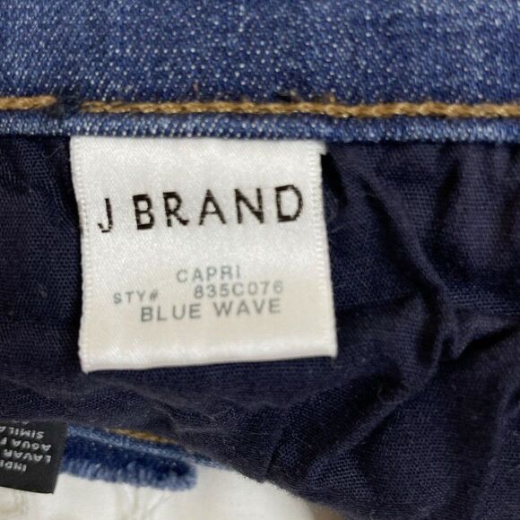 J Brand Blue Wave Capri Jeans Size 25 Med Dark Wash Raw Hems Stretch USA - Picture 5 of 8